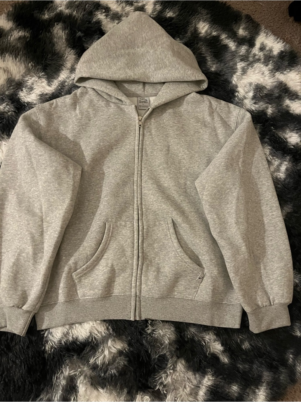 Akimbo Club Cropped Zip-Up Hooded Sweatshirt Jacket - Gray